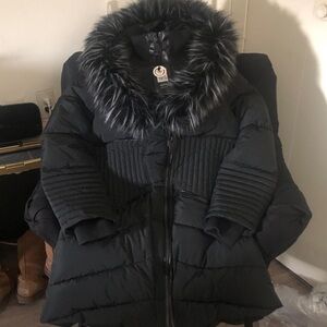 Noize Black Puffer Jacket with Fur Trim